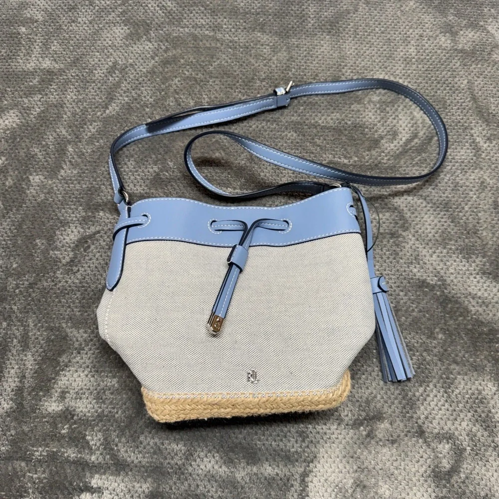 Lauren Ralph Lauren Andie Canvas Espadrille Bucket Bag Blue Crossbody